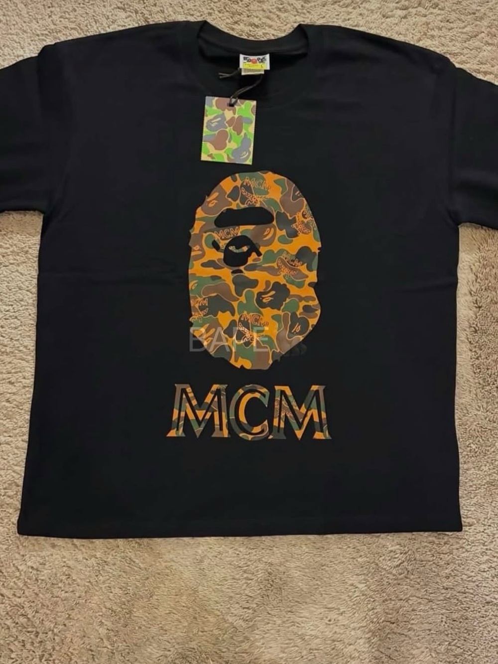 MCM Black T-Shirt with Orange and Green Camo Logo